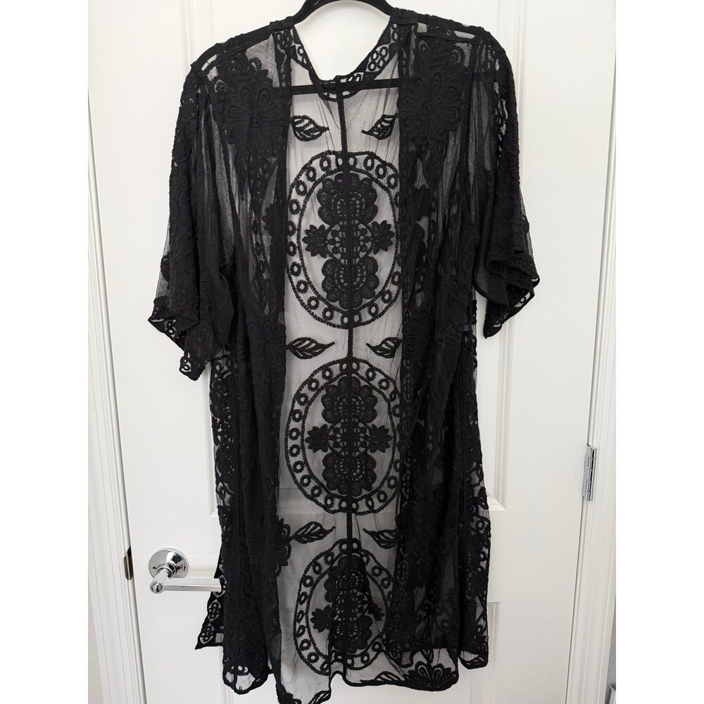 NEW Black Lace Boho Kimono Women’s Large XL Caftan Cover Up - Picture 3 of 4